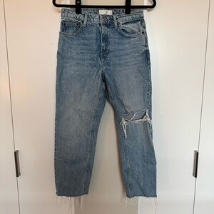 Topshop Straight Leg Distressed Cropped Jeans